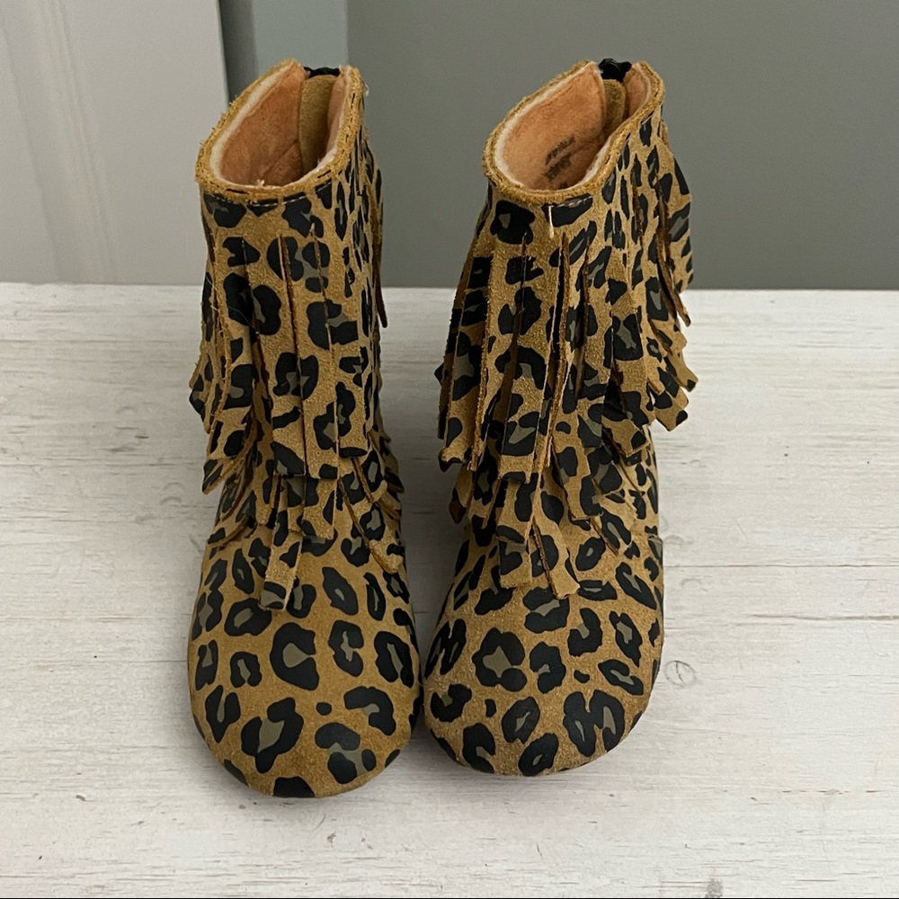 Monkey Feet Leather Fringe Minky Lined Mocassin Bootie Toddler 9-10 - Picture 2 of 16